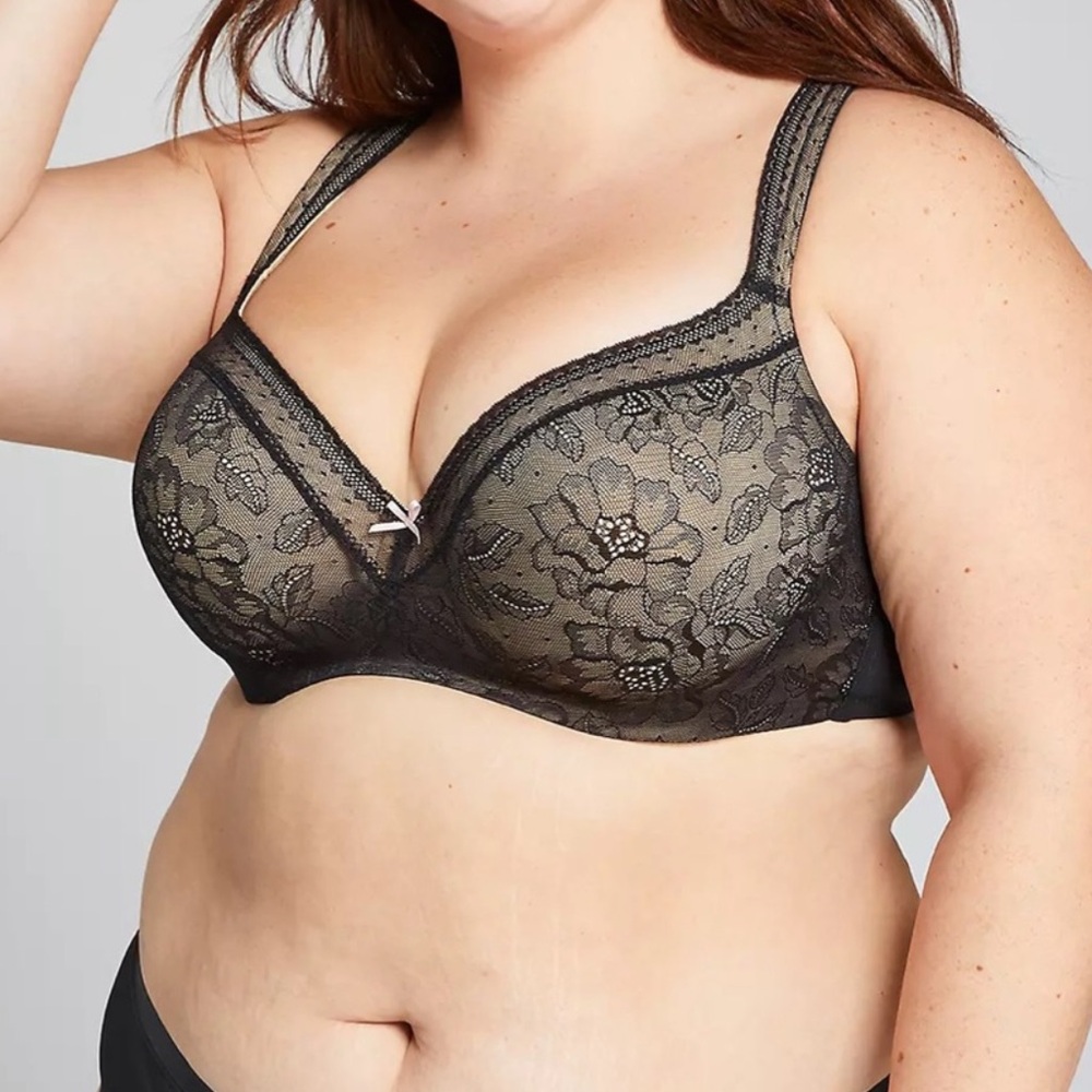 Cacique Lane Bryant Black Lace Bra Size 44C Lightly Lined Med. Coverage NWT New